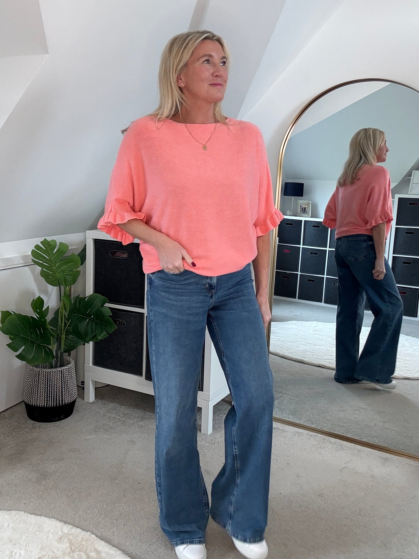 Lime Green Frill Sleeve Jumper