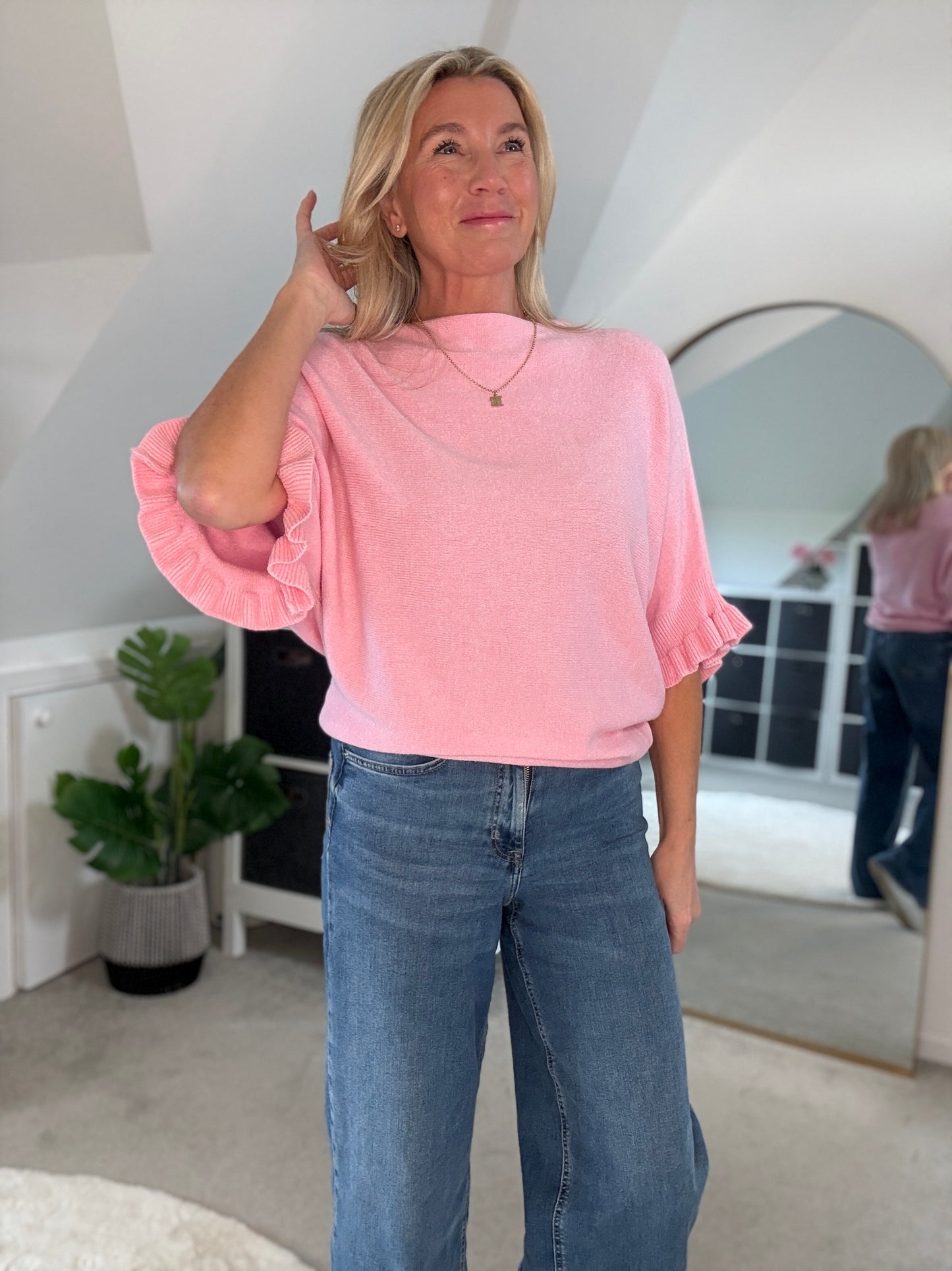 Light Oatmeal Frill Sleeve Jumper