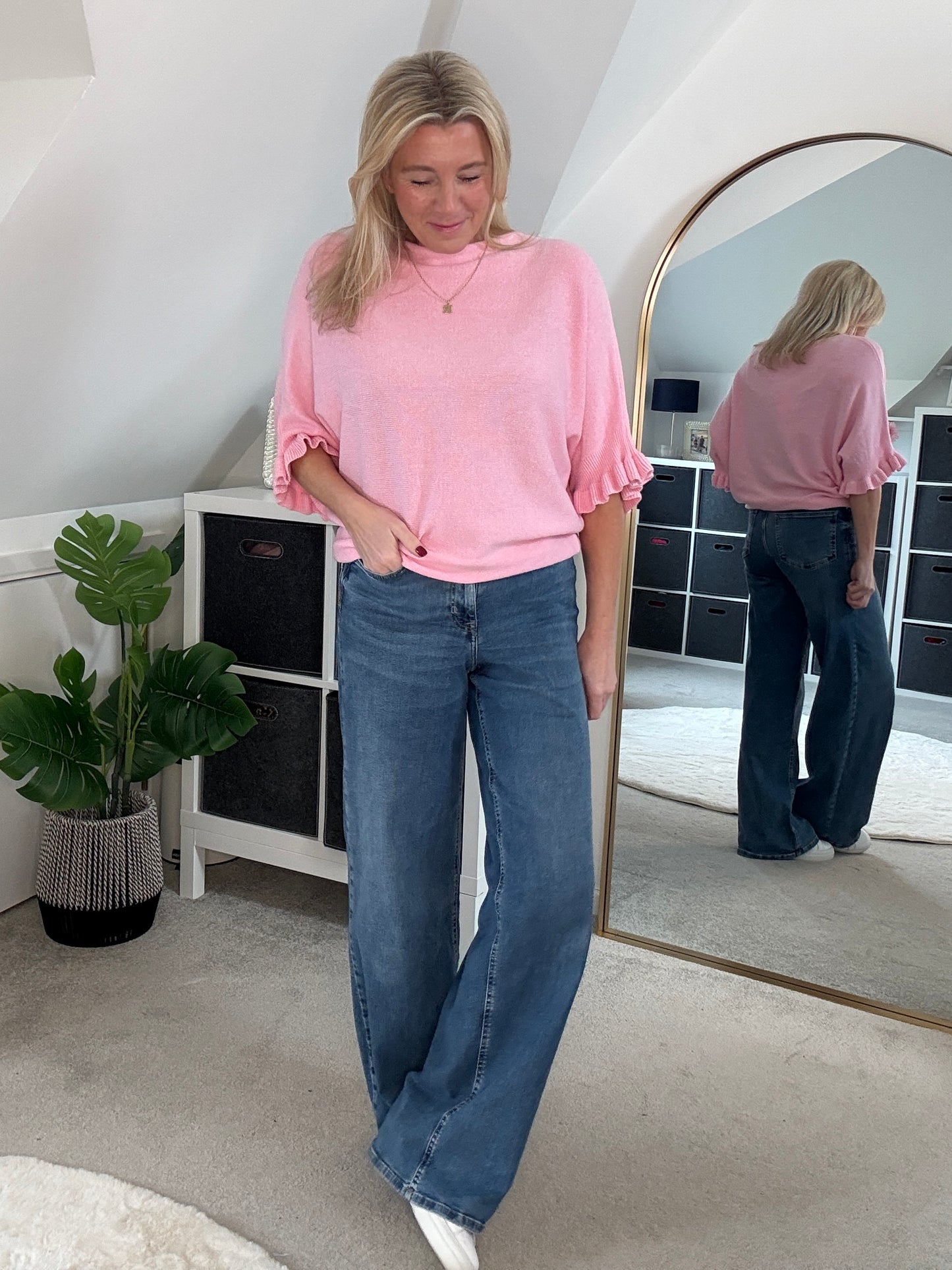 Light Oatmeal Frill Sleeve Jumper