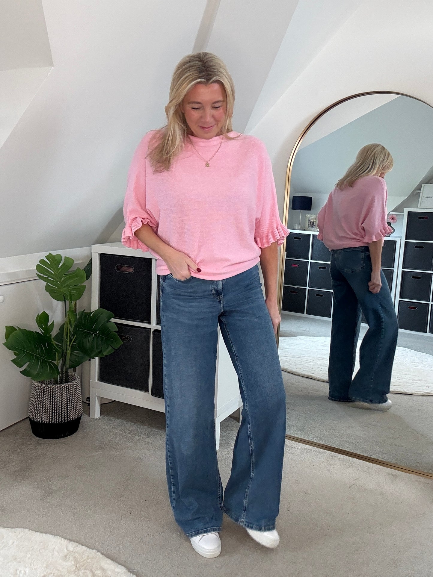 Light Oatmeal Frill Sleeve Jumper
