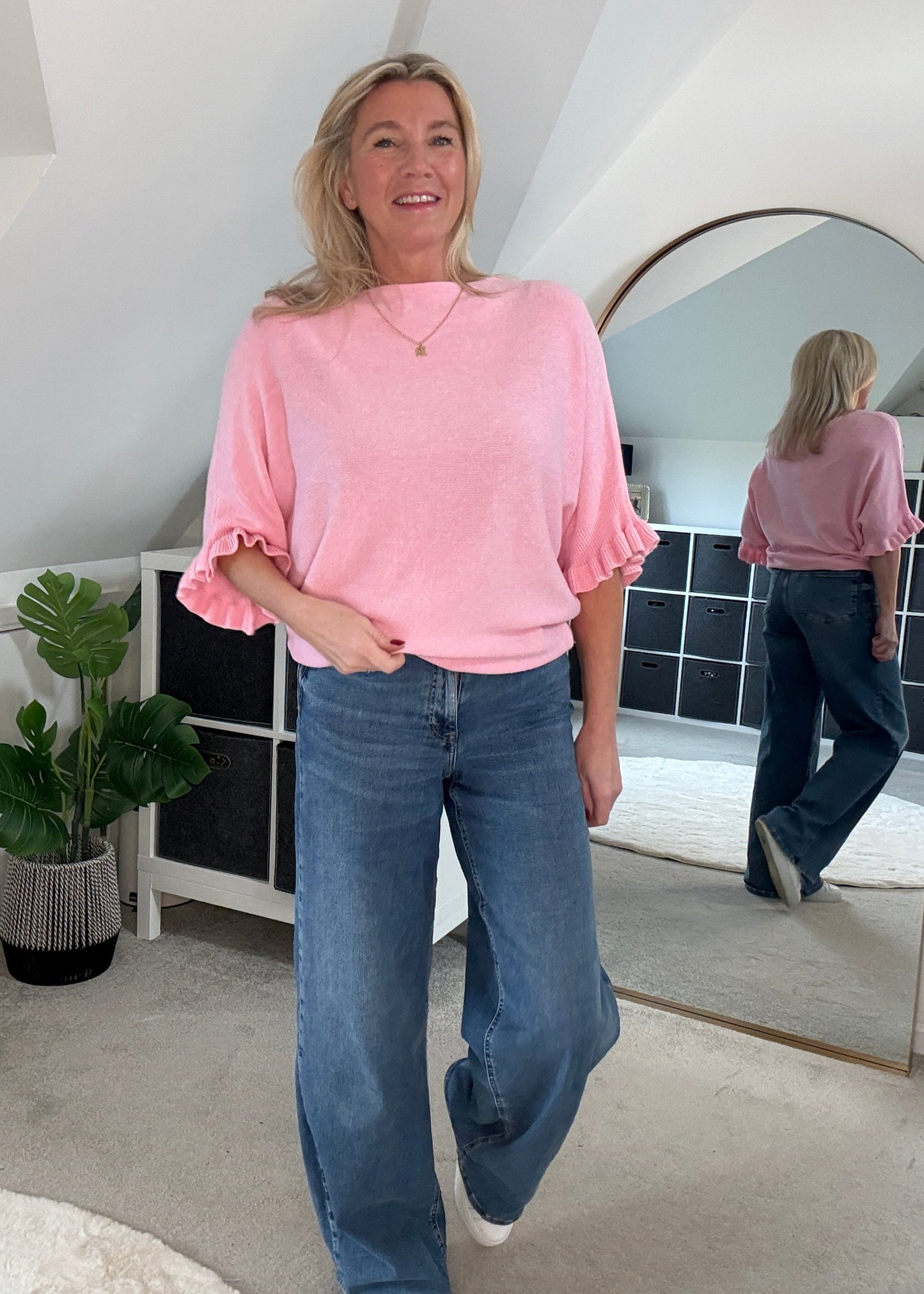 Light Oatmeal Frill Sleeve Jumper