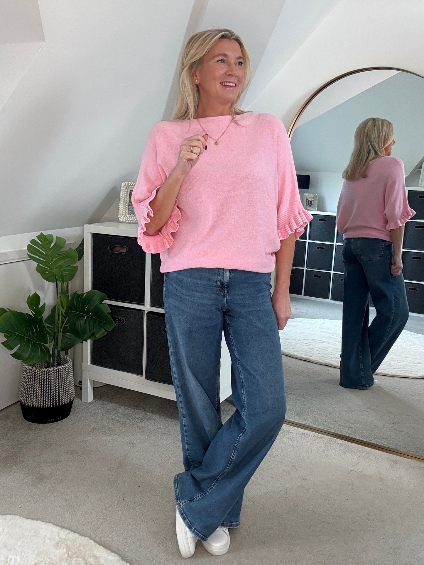 Light Oatmeal Frill Sleeve Jumper