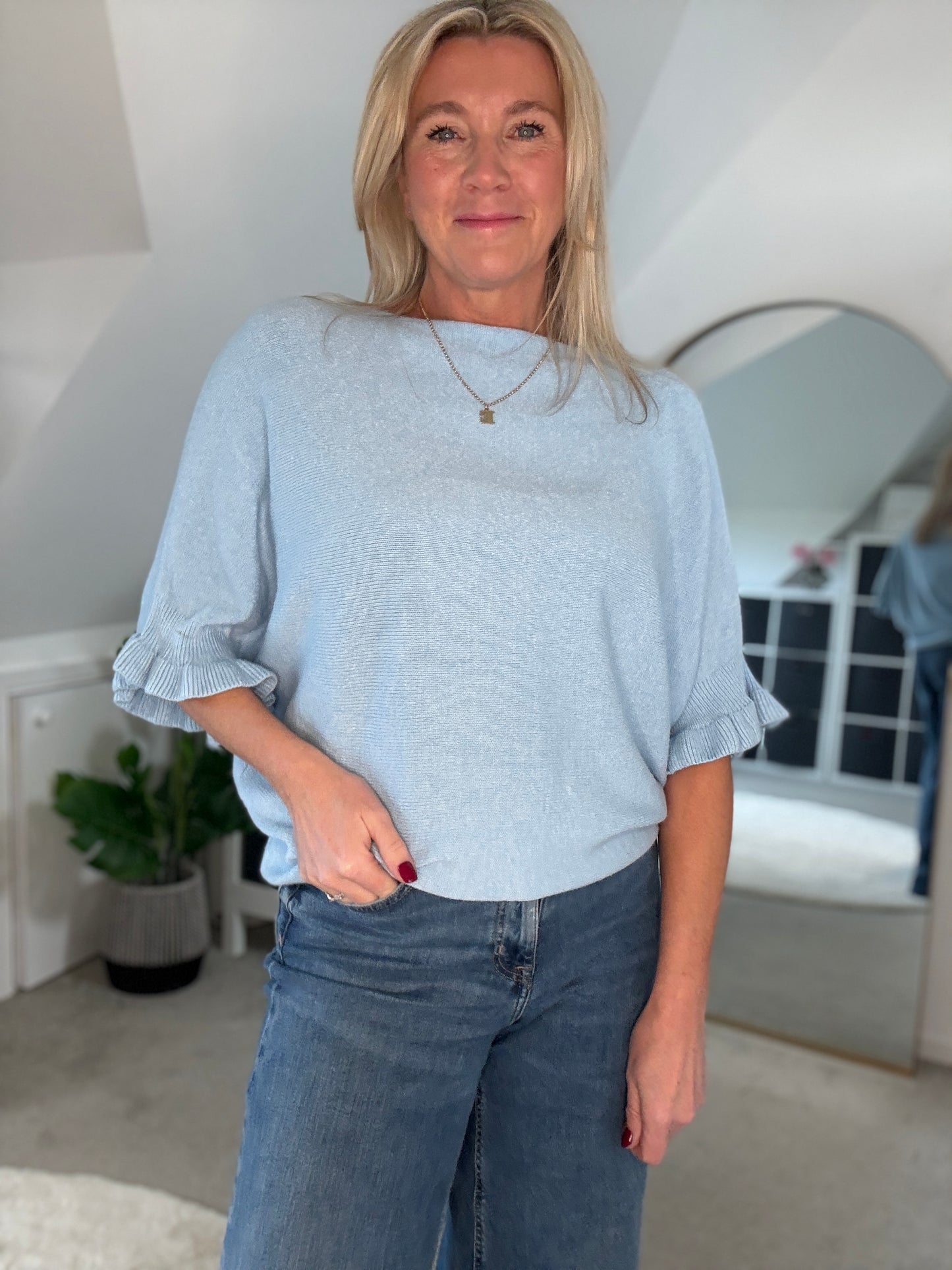 Pastel Blue Frill Sleeve Jumper