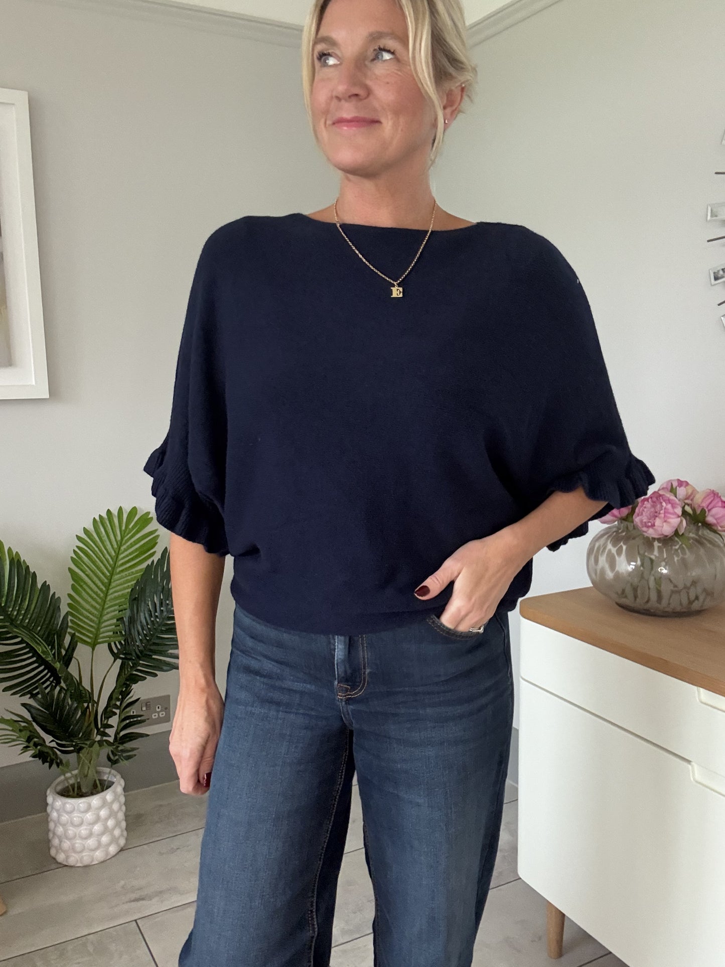 Chocolate Frill Sleeve Batwing Jumper