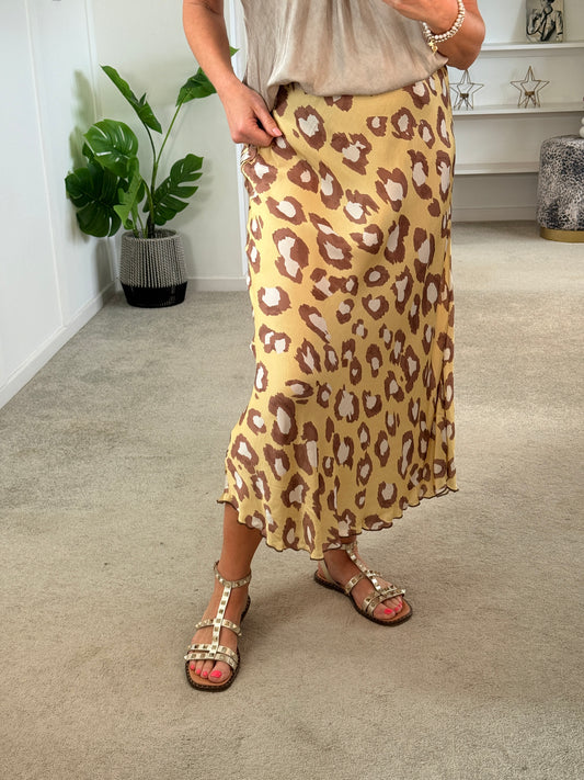 Lemon Leopard Satin Slip Skirt
