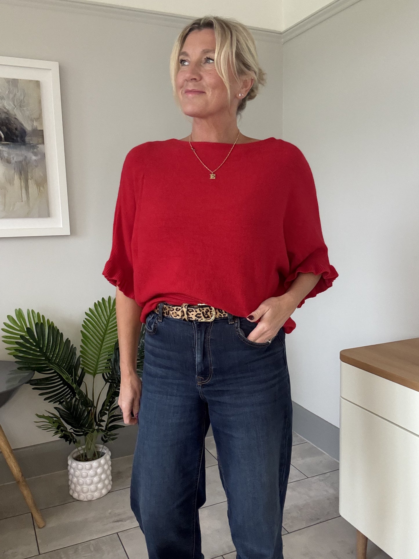 Navy Frill Sleeve Batwing Jumper