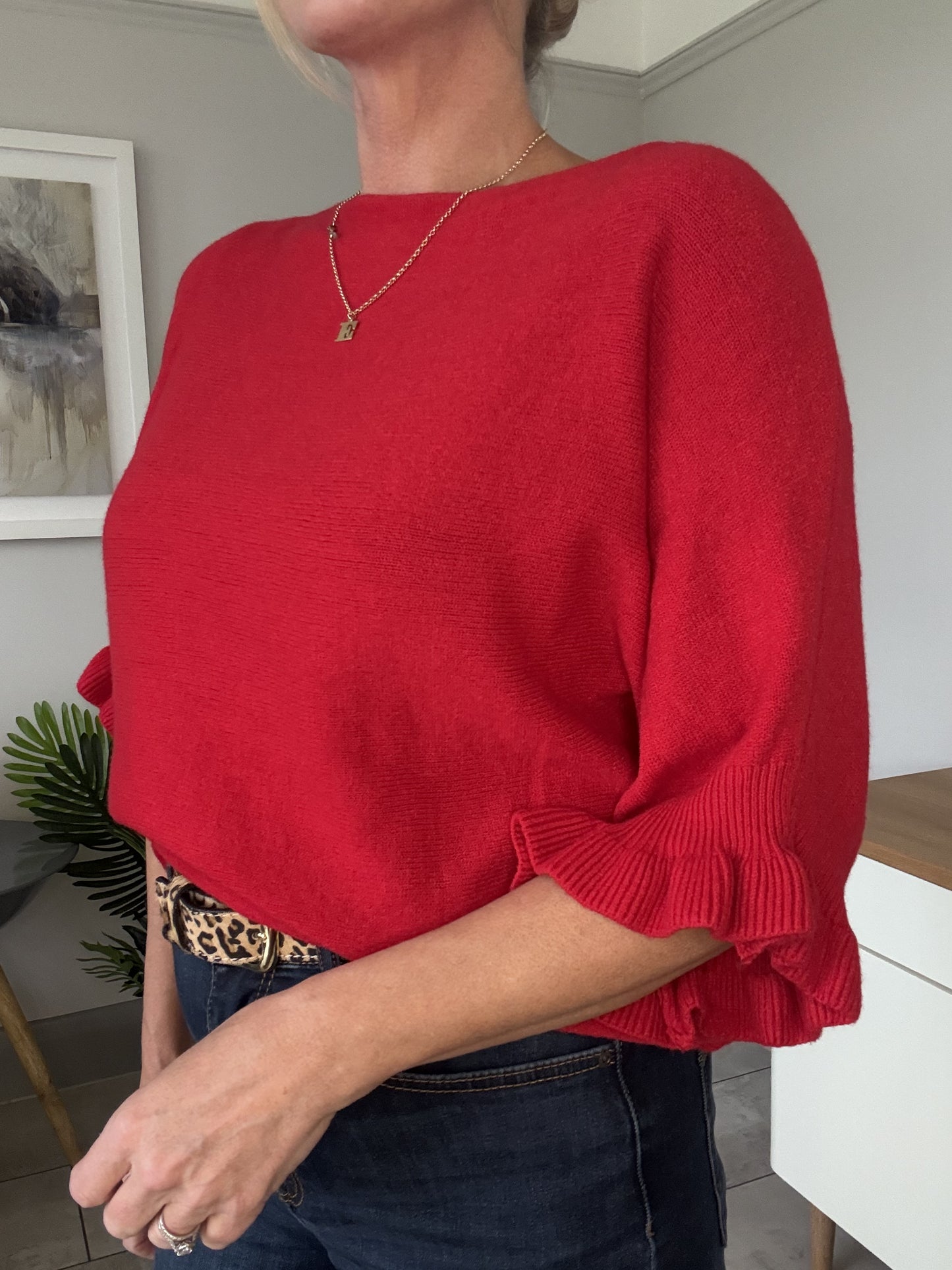 Chocolate Frill Sleeve Batwing Jumper