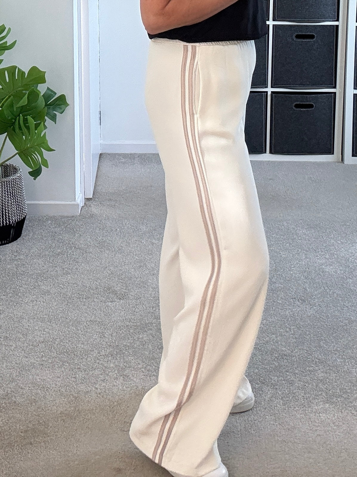 Cream/Mocha Double Stripe Wide Leg Trousers