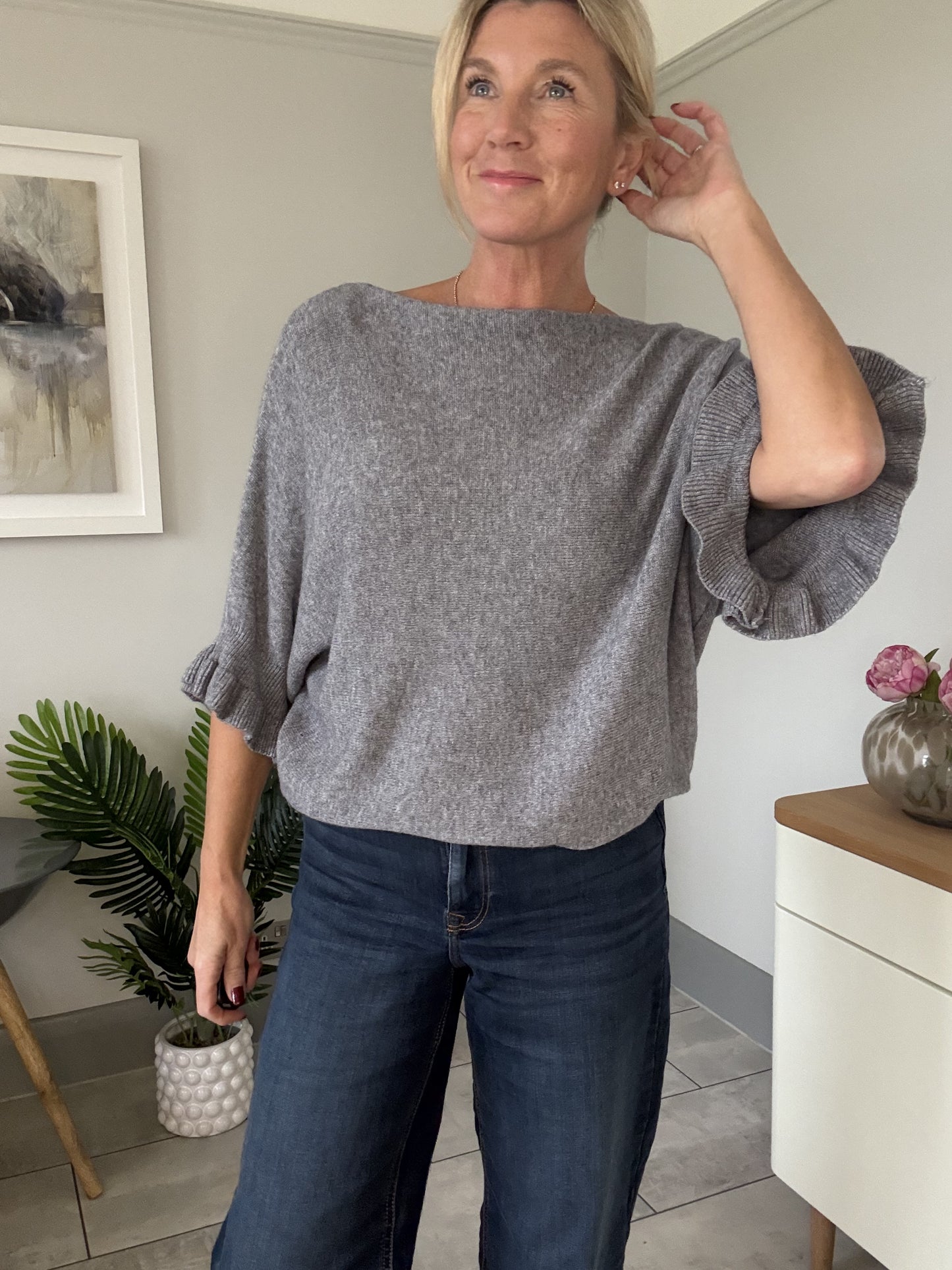 Chocolate Frill Sleeve Batwing Jumper