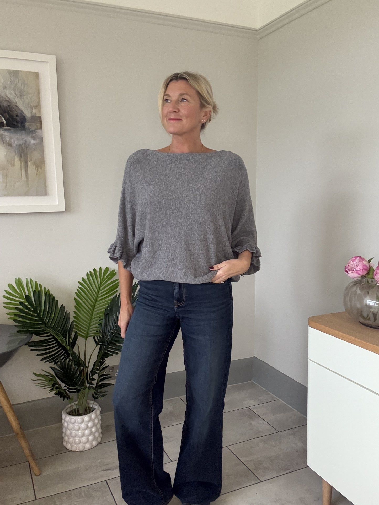 Chocolate Frill Sleeve Batwing Jumper