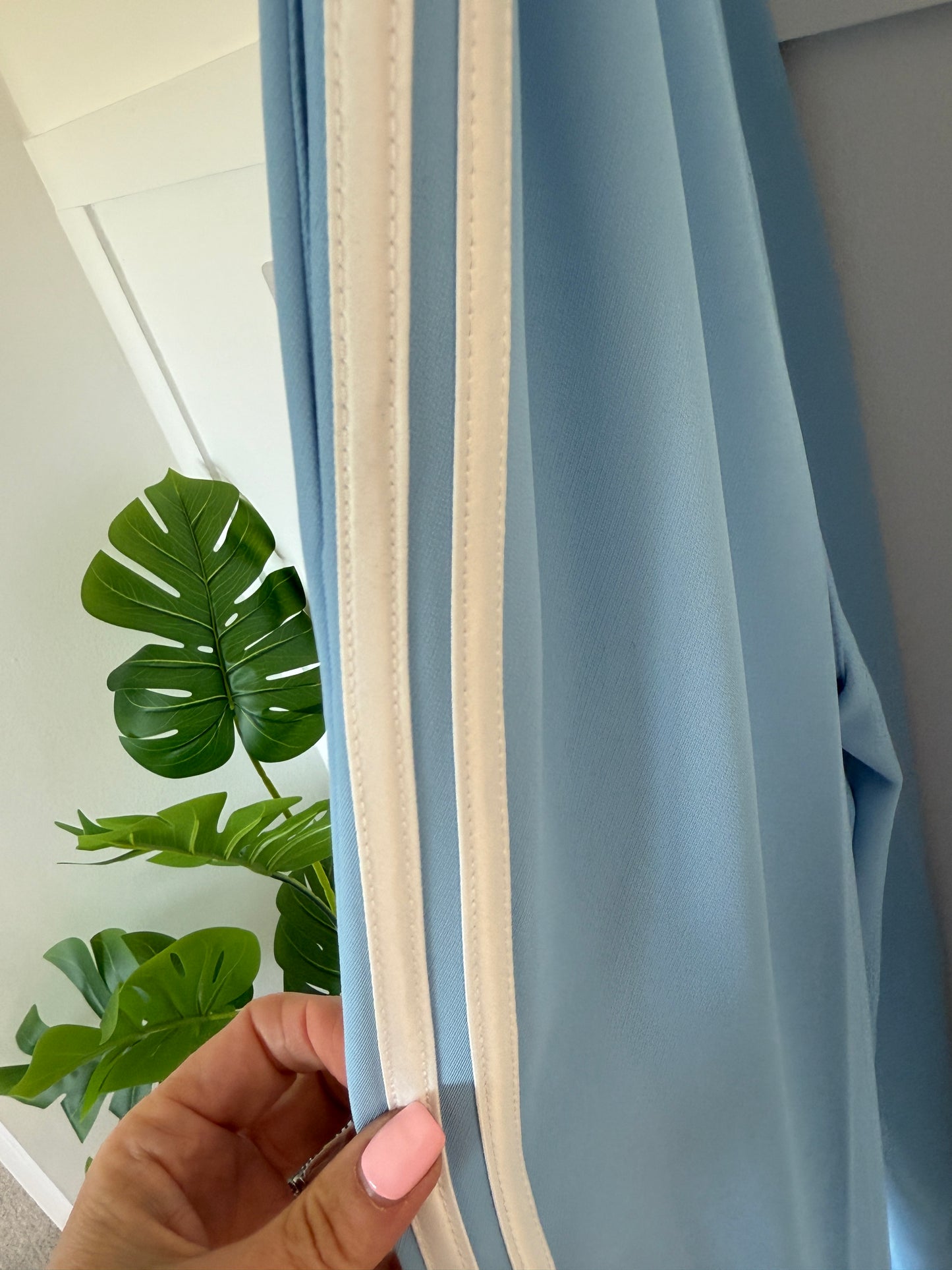 Powder Blue/White Double Stripe Wide Leg Trousers