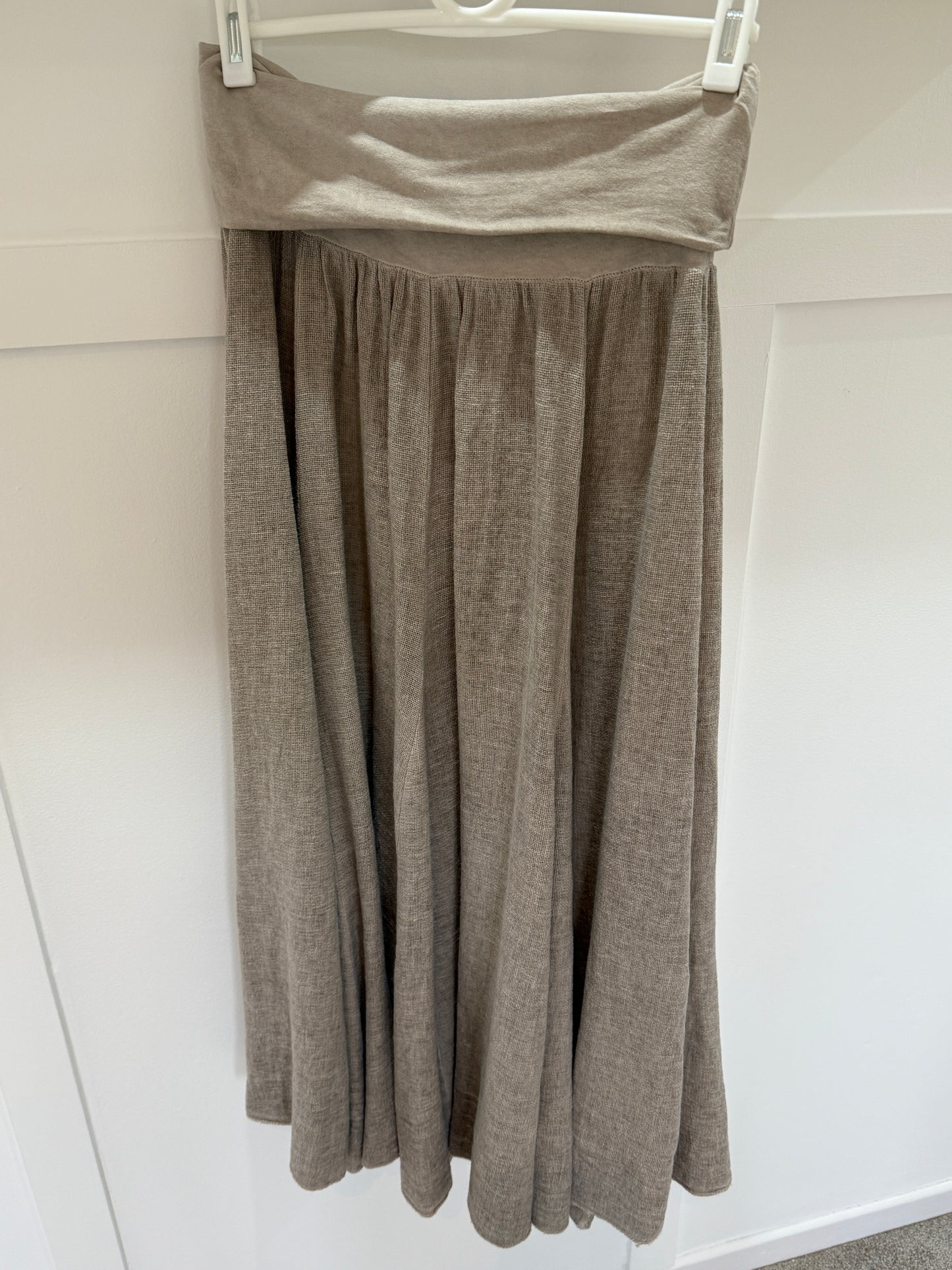 Mocha Washed Linen Panel Skirt