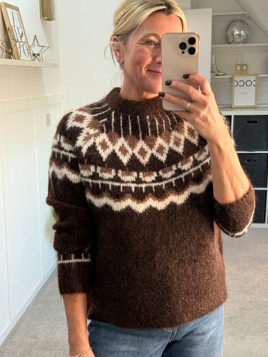 Chocolate/Beige Fair Isle Jumper