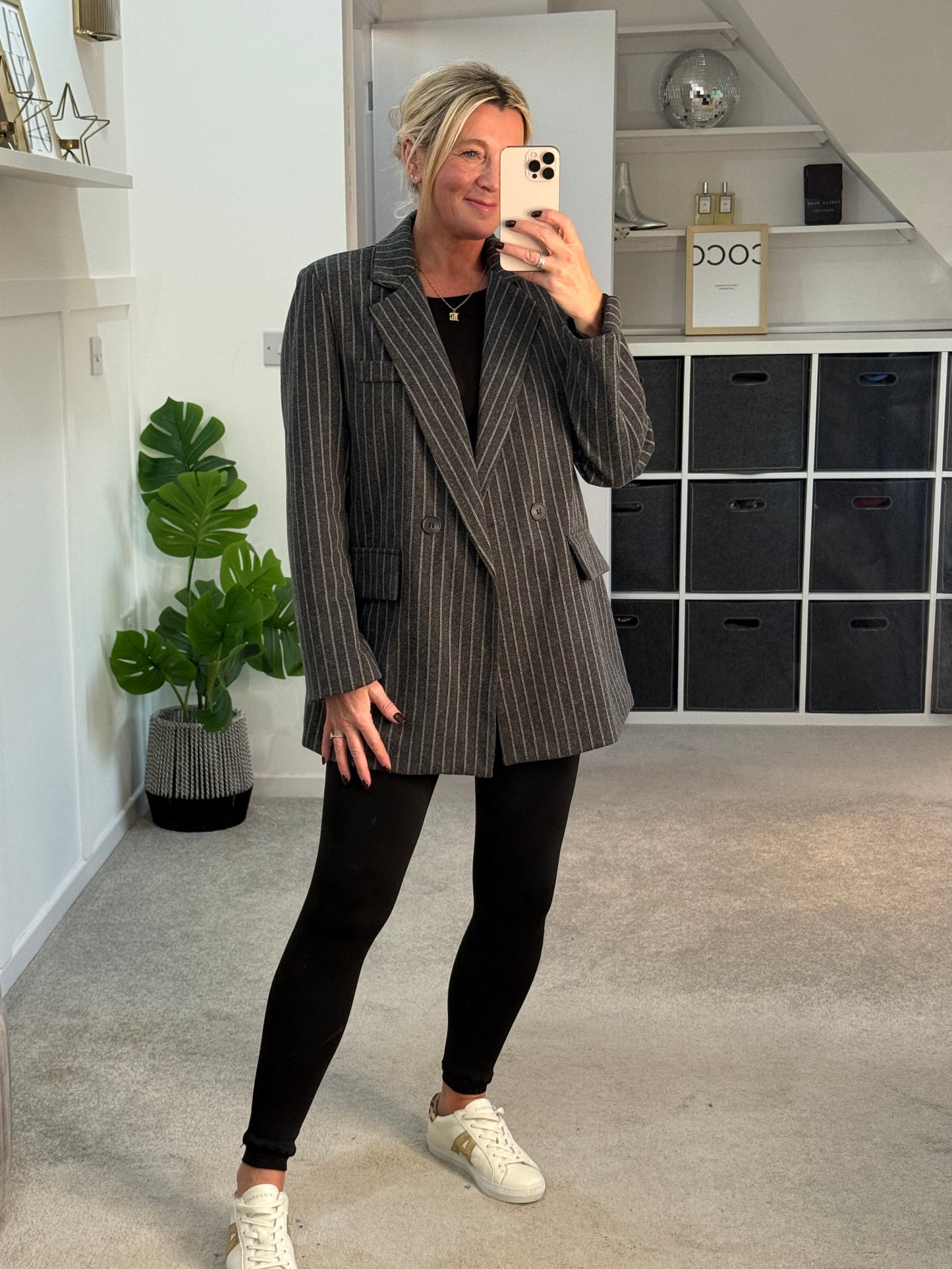 Burgundy Oversized Pinstripe Blazer