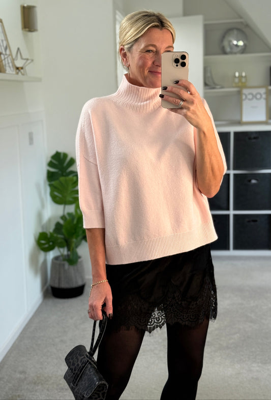 Pink Turtleneck 3/4 Sleeve Jumper