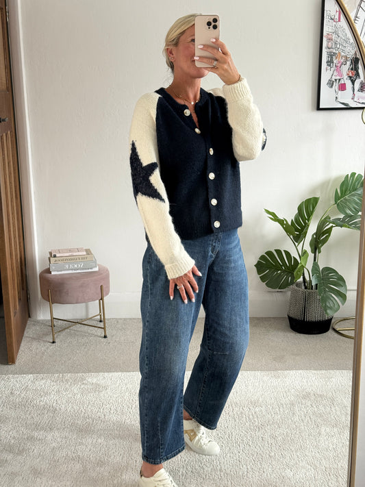Navy/Cream Star Sleeve Cardigan