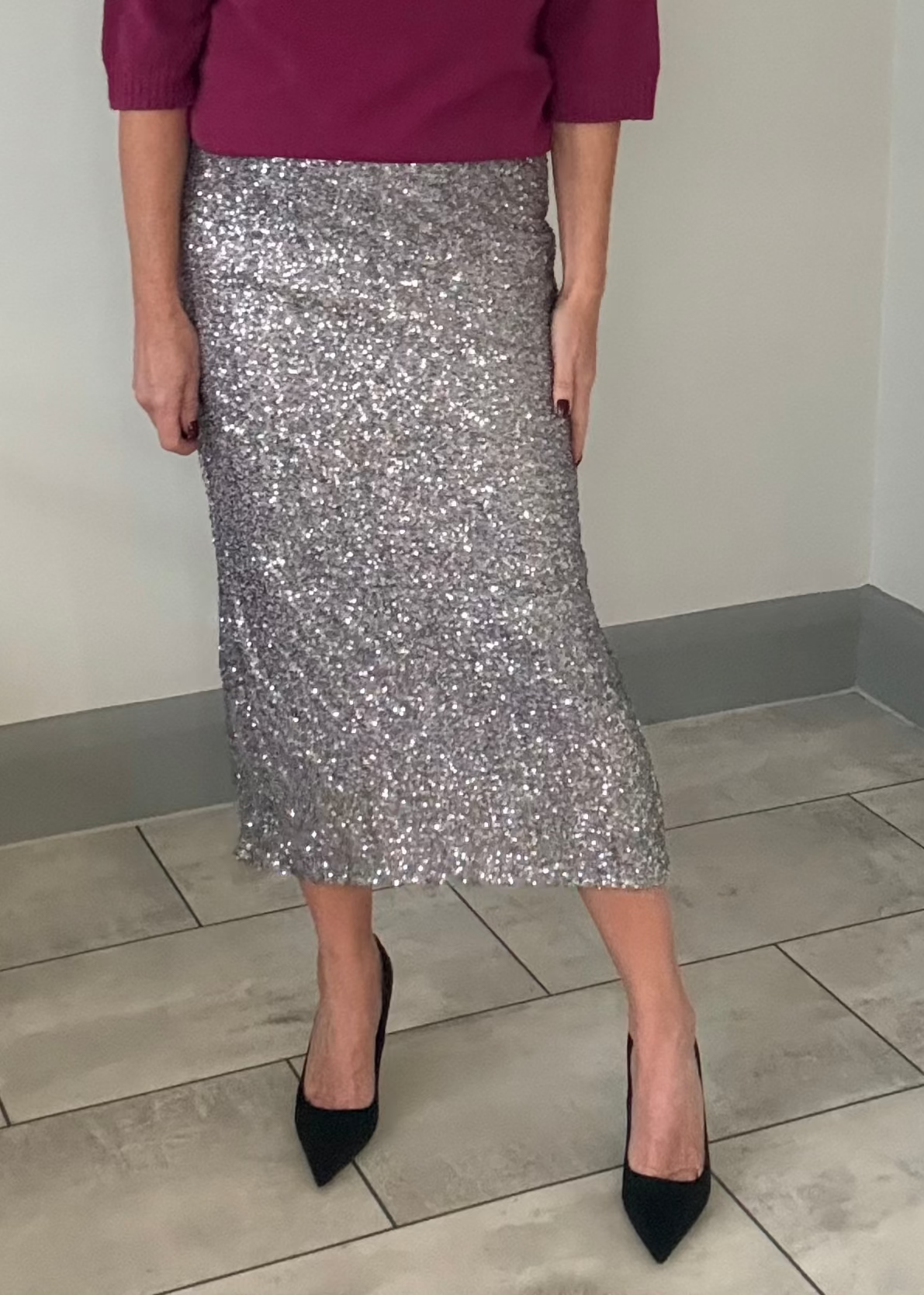 Silver Luxe Sequin Pencil Skirt