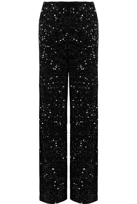 Black Sequin Wide Leg Trousers