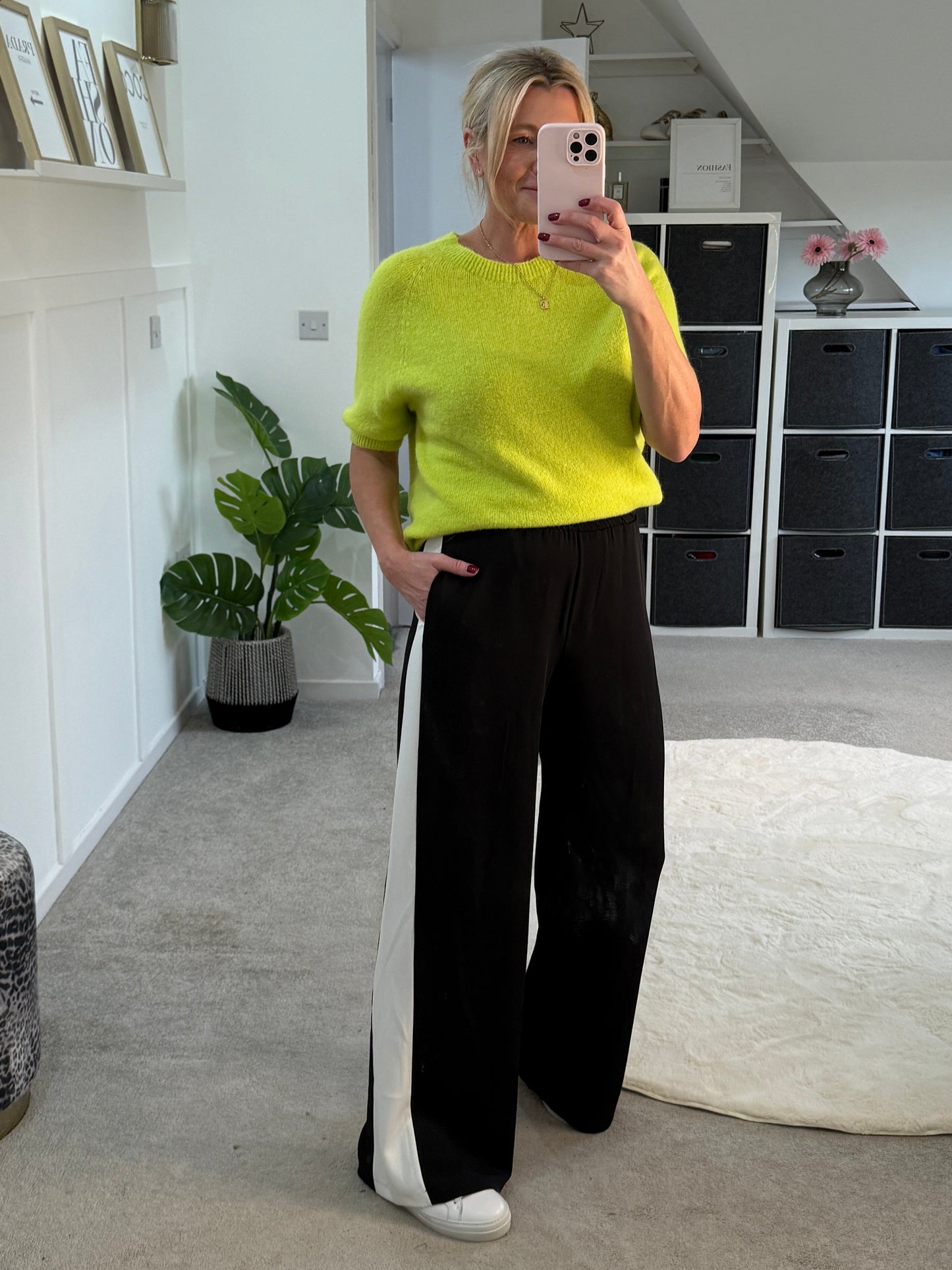 Black/White Stripe Wide Leg Trousers