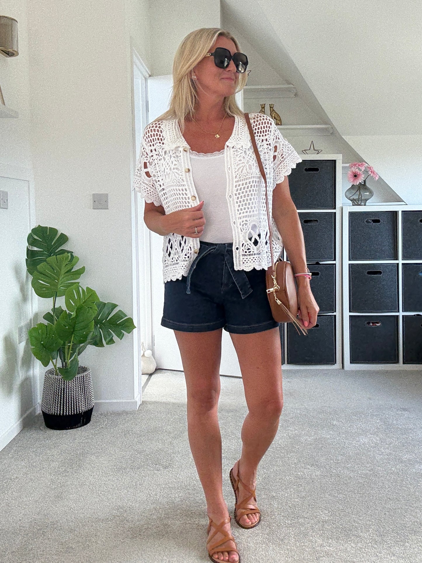 Madison Dark Blue Tie Belt Denim Shorts