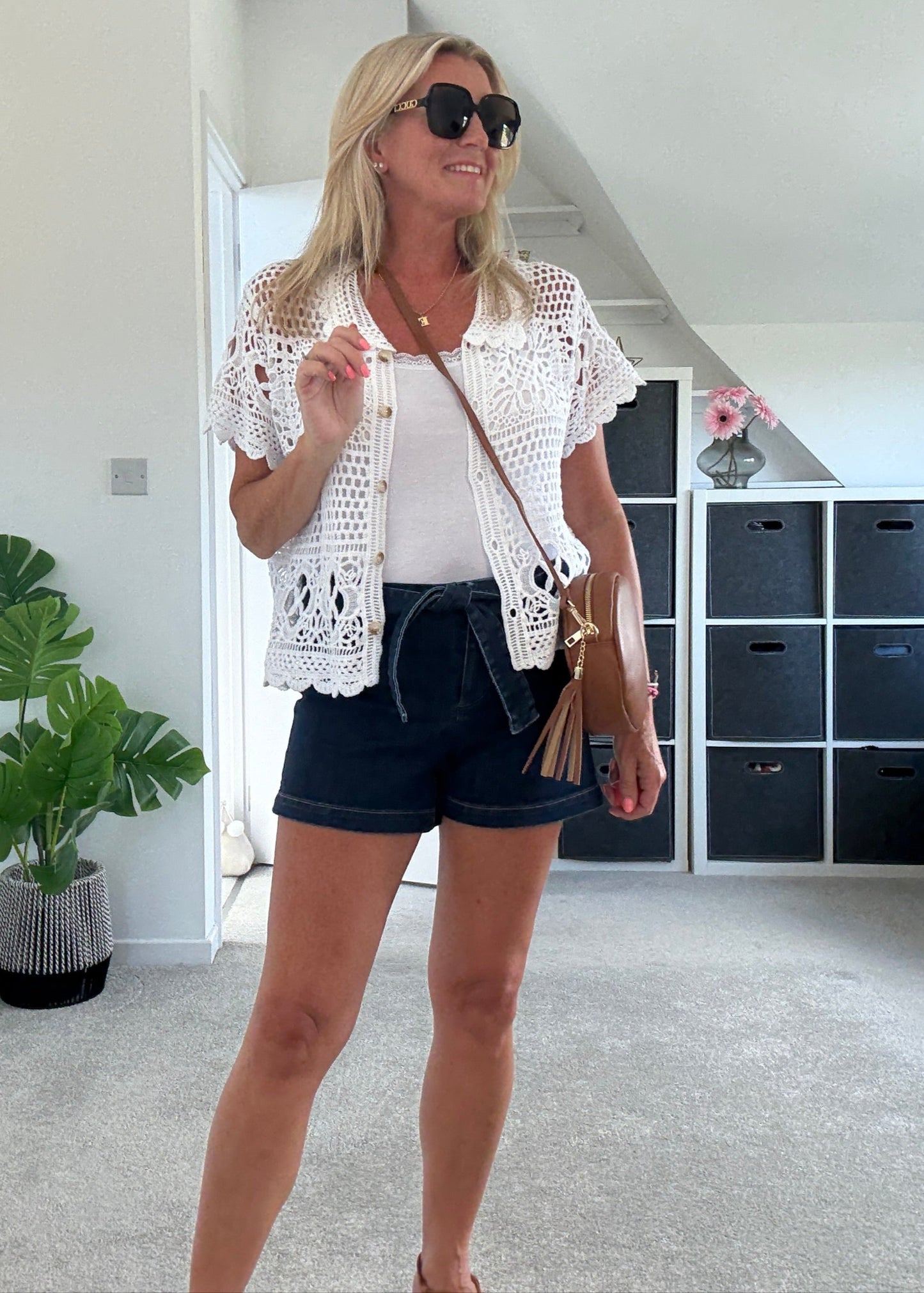 Madison Dark Blue Tie Belt Denim Shorts