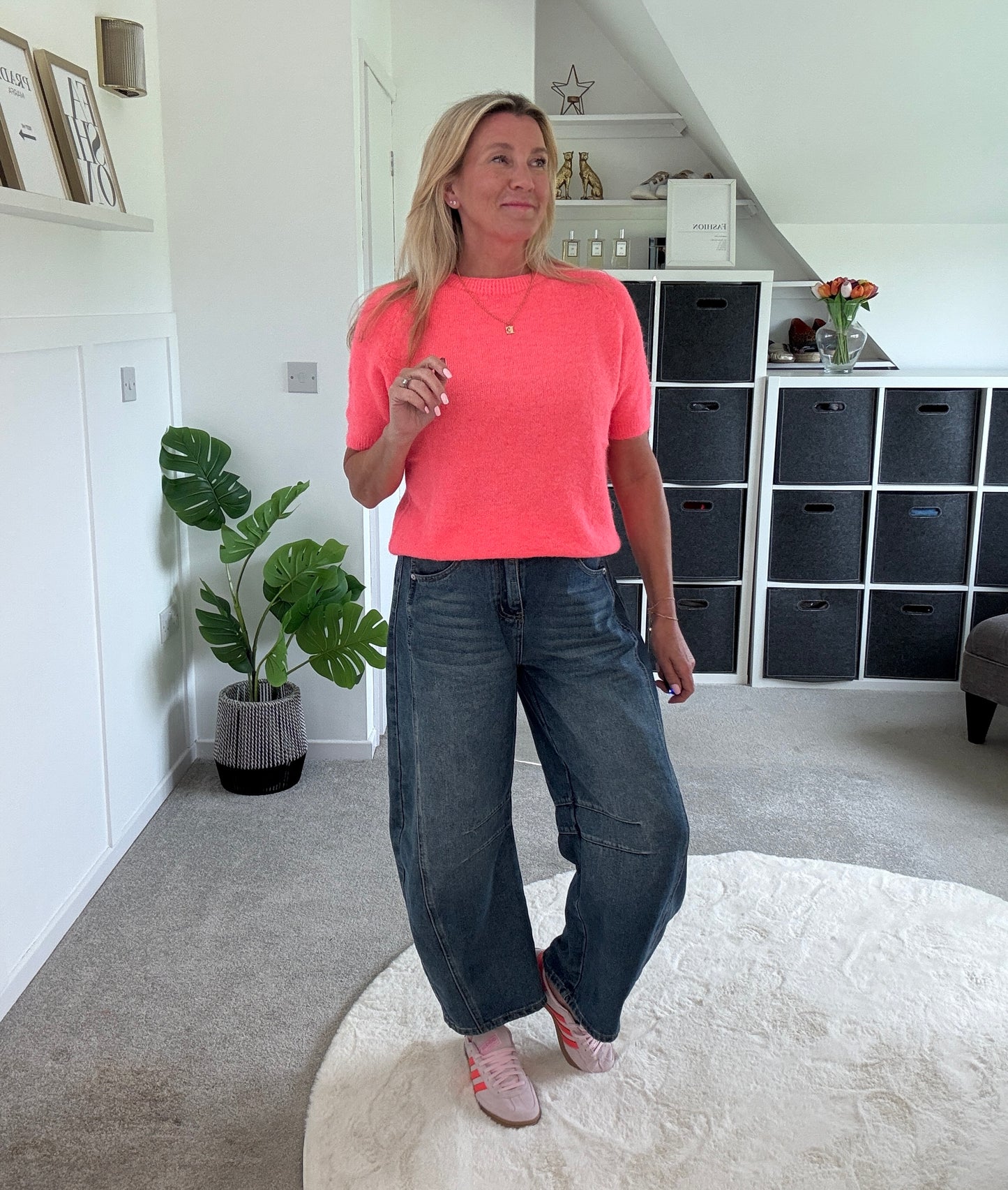 Neon Coral Fluffy S/S Jumper