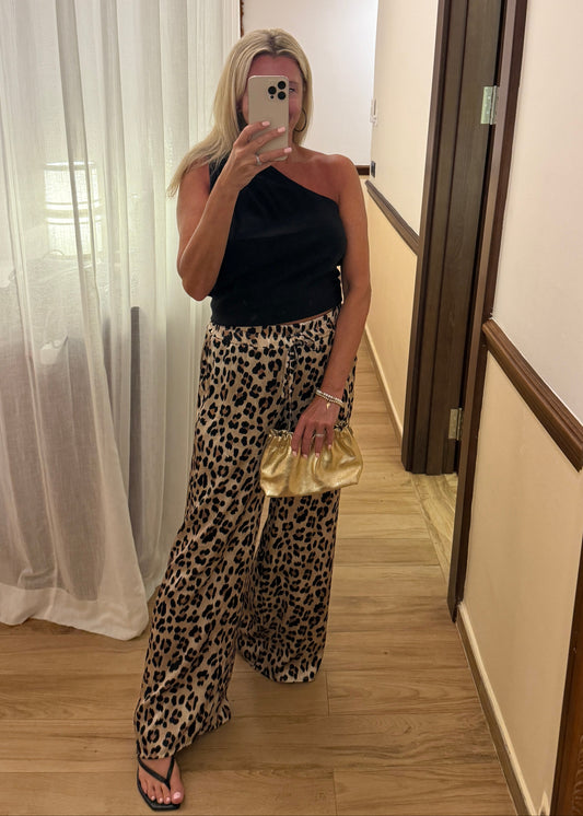 Katy Leopard Print Wide Leg Trousers