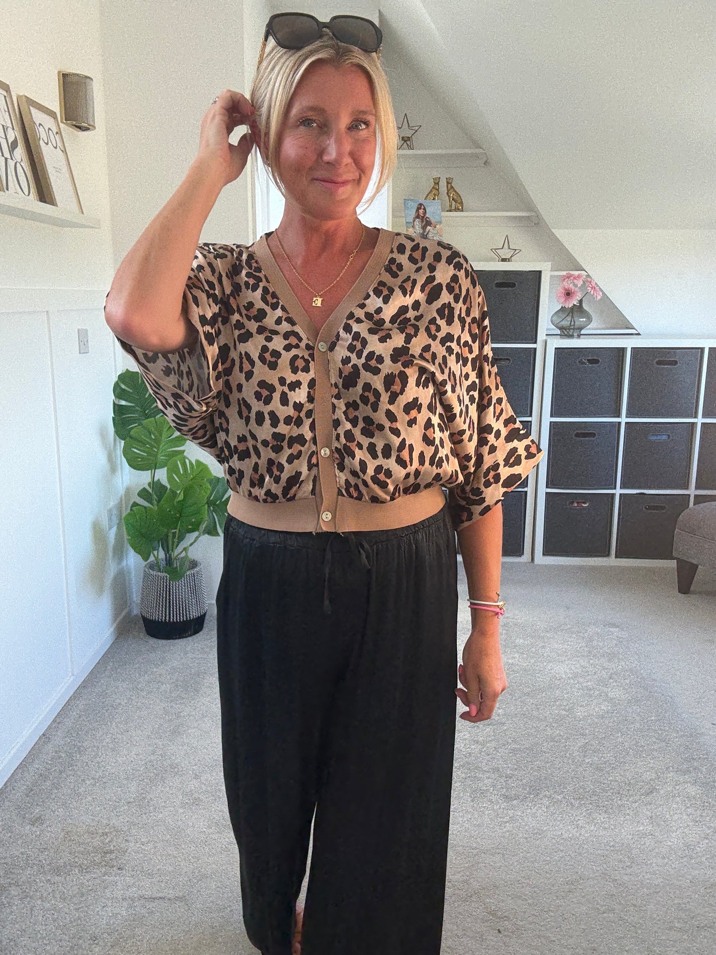 Giletta Khaki Leopard Print Cardi/Jacket