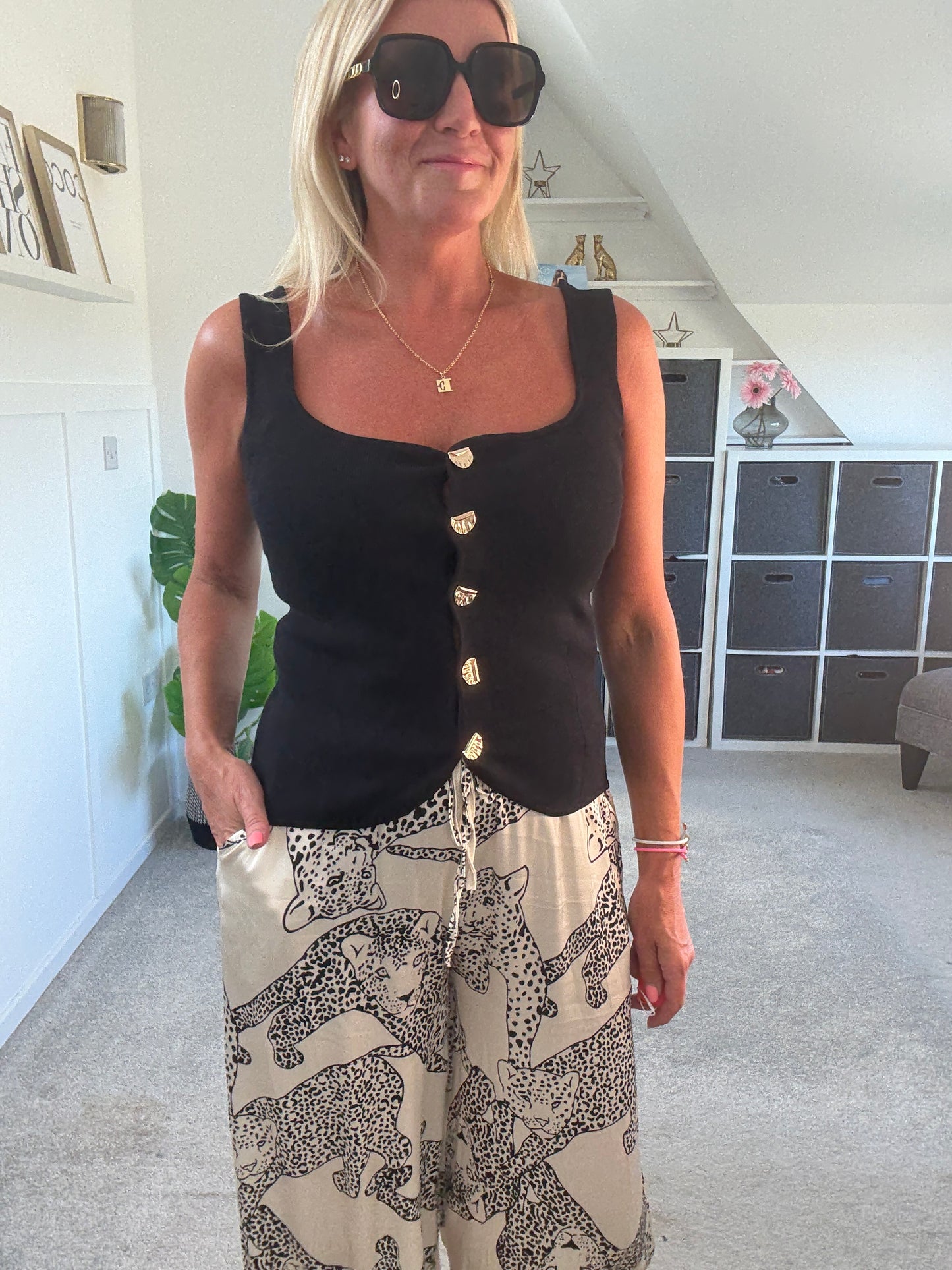 Chocolate Scoop Neck Gold Button Waistcoat