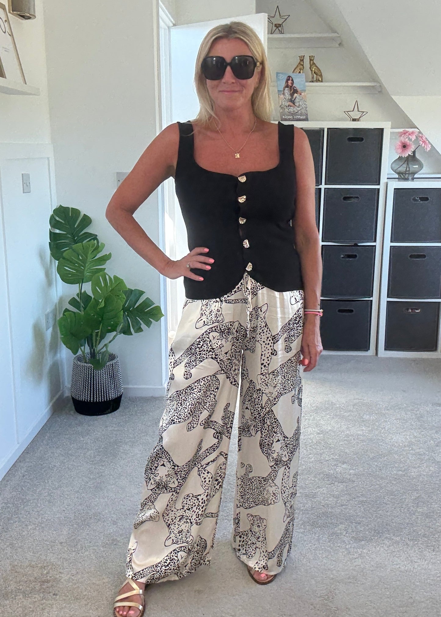 Katy Puma Print Wide Leg Trousers