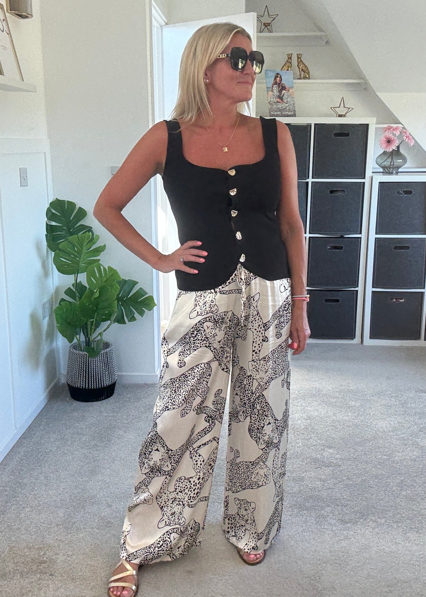 Katy Puma Print Wide Leg Trousers
