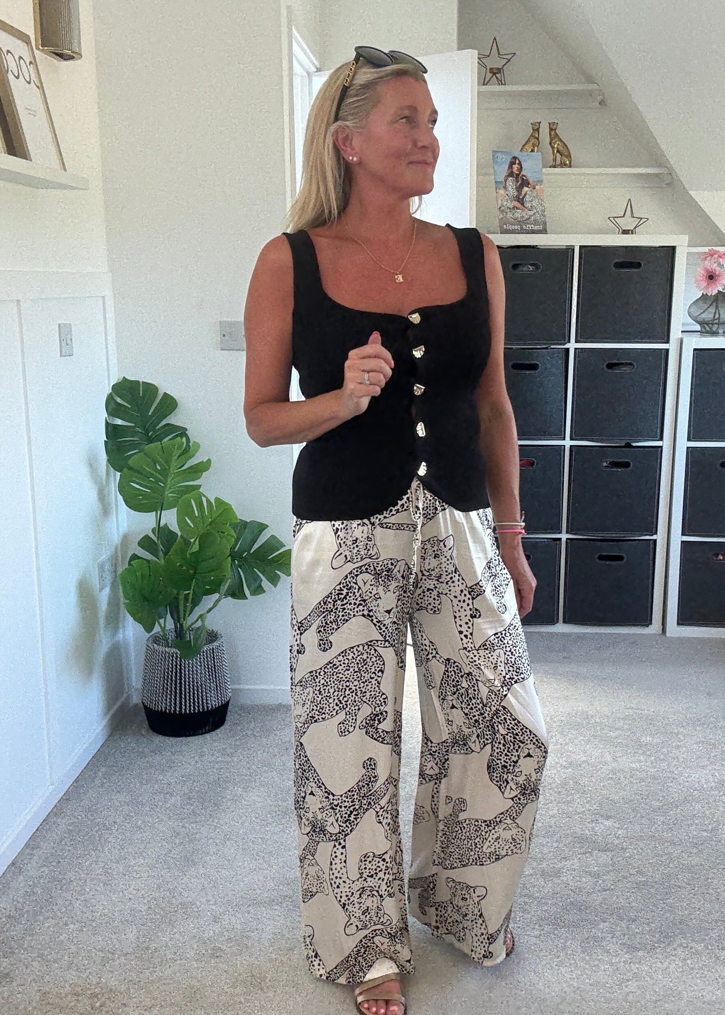 Katy Puma Print Wide Leg Trousers