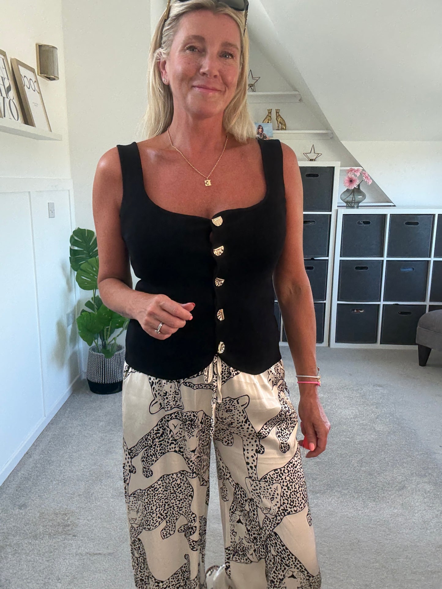 Black Scoop Neck Gold Button Waistcoat