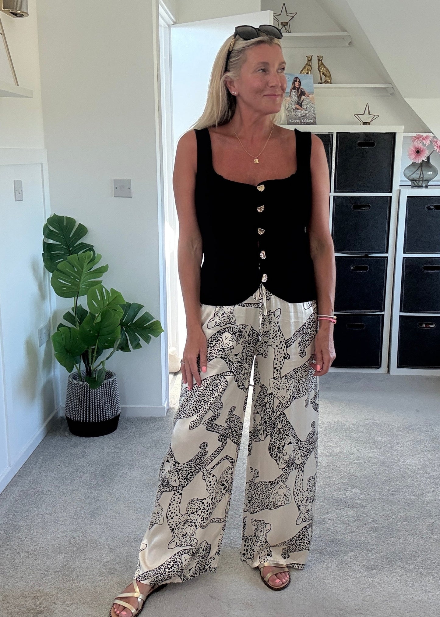 Katy Puma Print Wide Leg Trousers