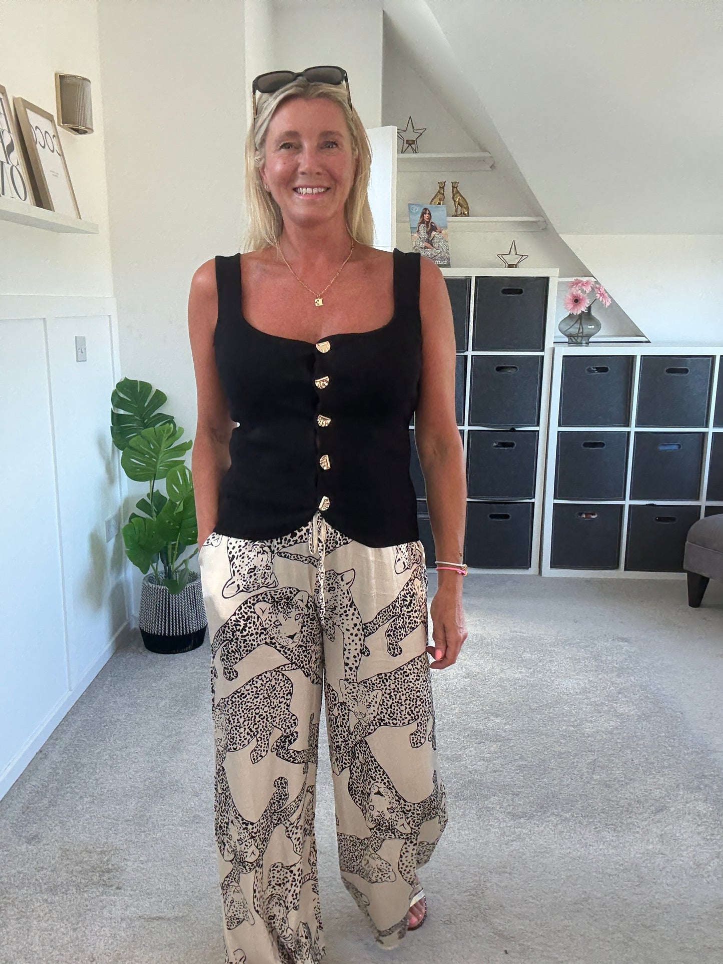 Katy Puma Print Wide Leg Trousers