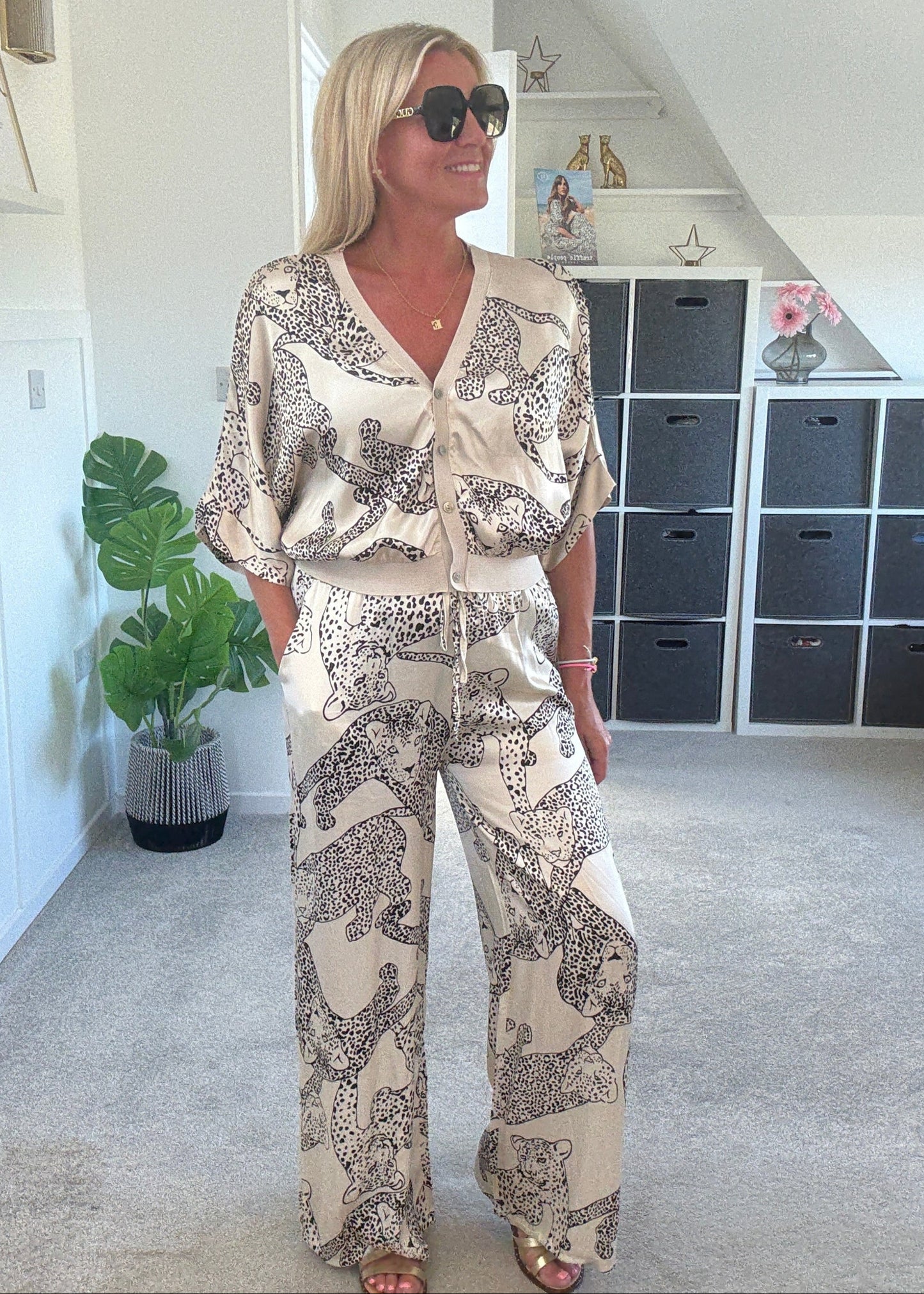 Katy Puma Print Wide Leg Trousers