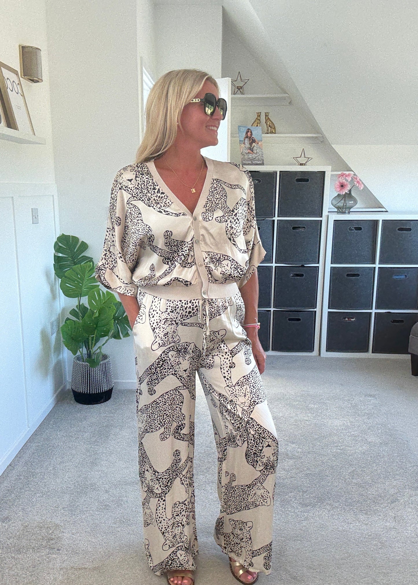 Katy Puma Print Wide Leg Trousers