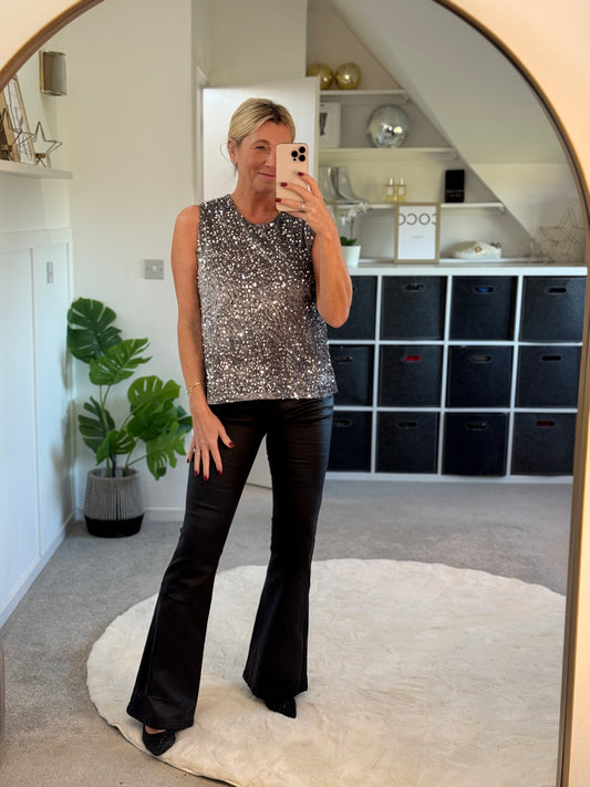 Silver Sequin Sleeveless Top