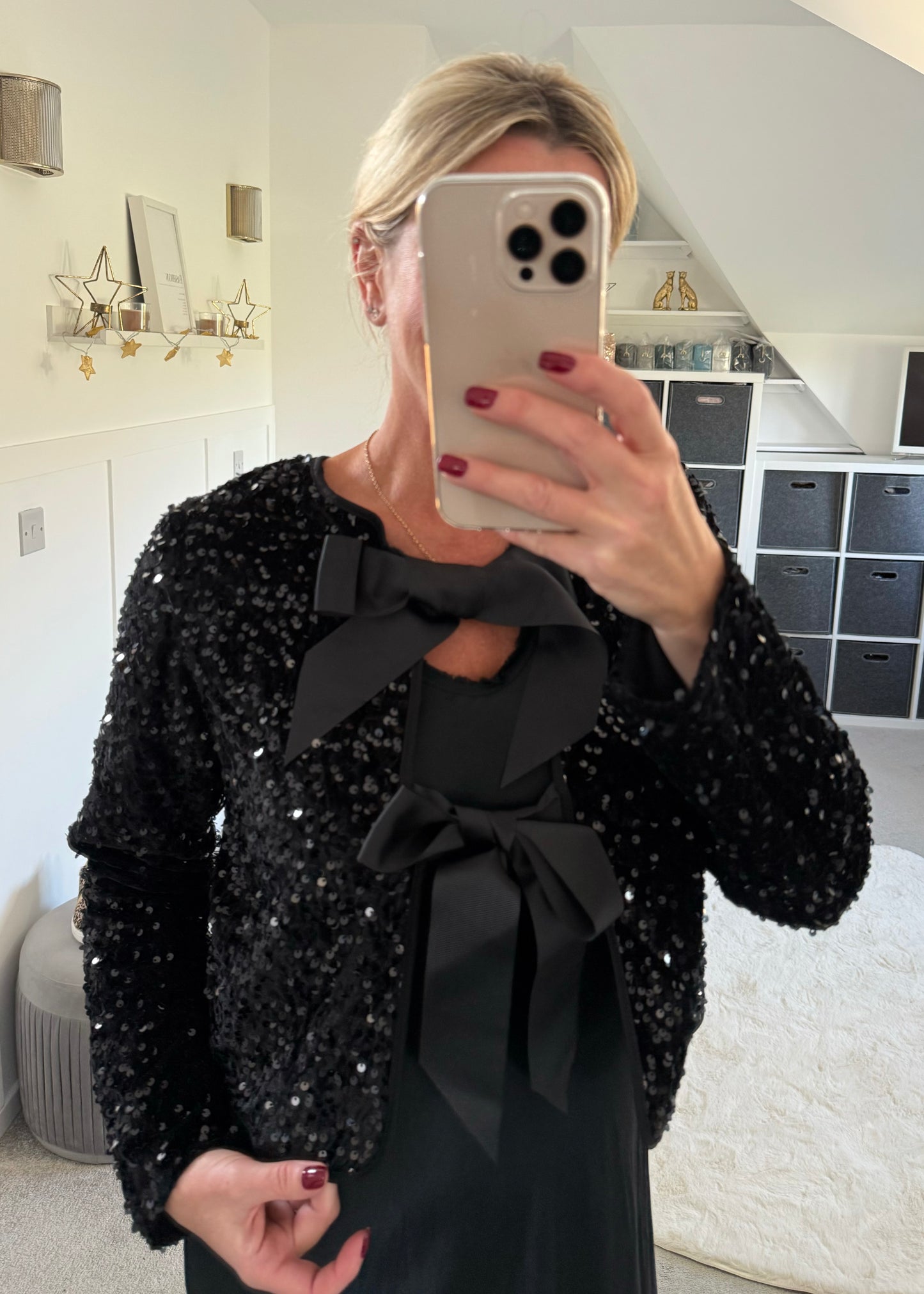 Lanika Black Bow Tie Front Sequin Jacket