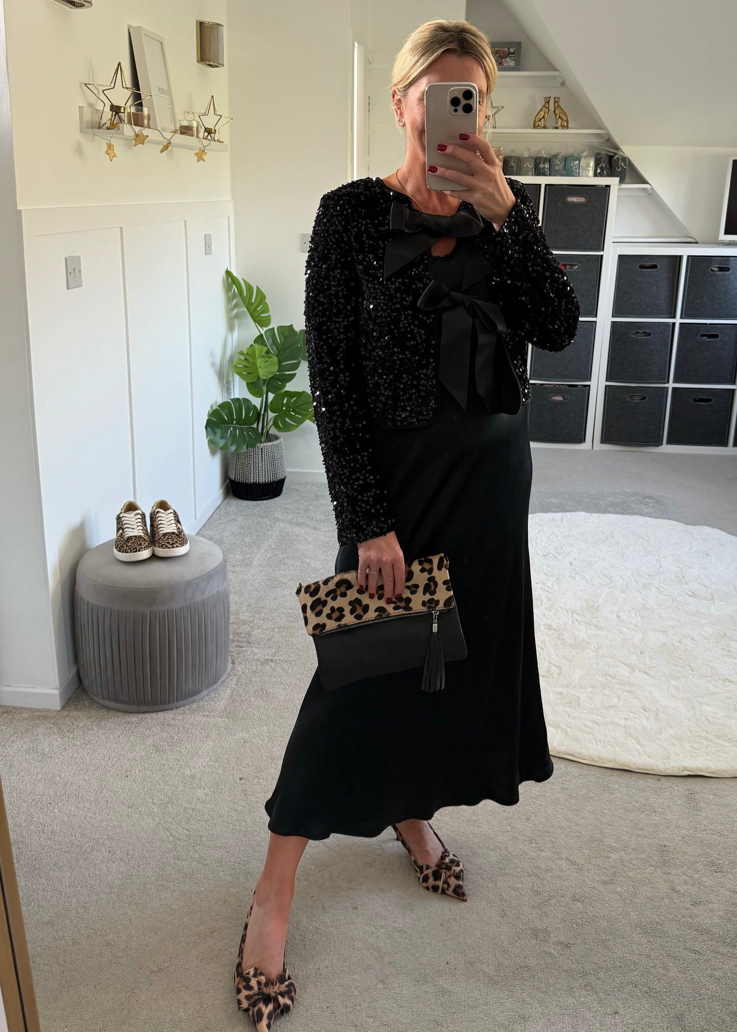 Lanika Black Bow Tie Front Sequin Jacket