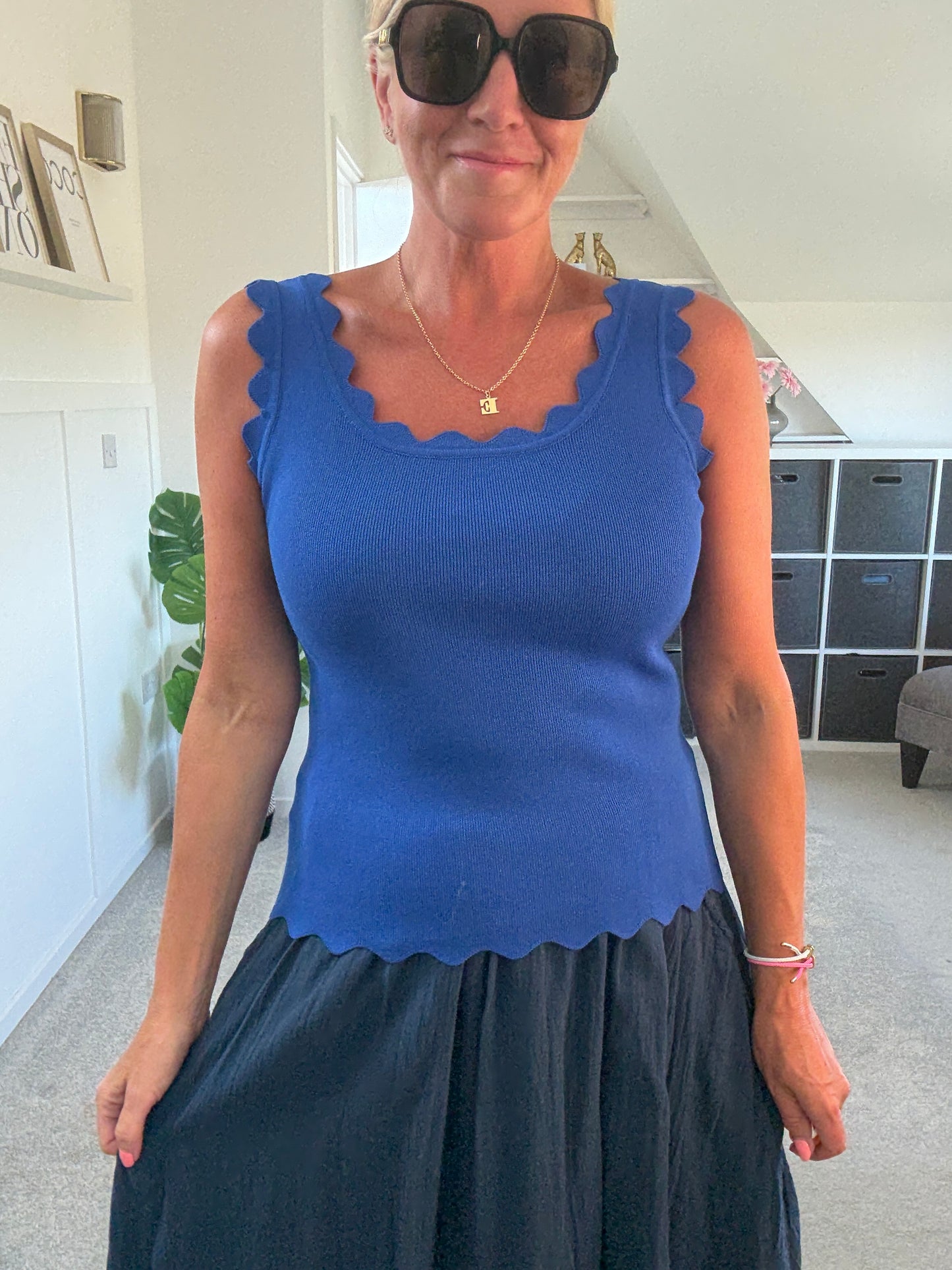 Cobalt Scallop Edge Vest Top