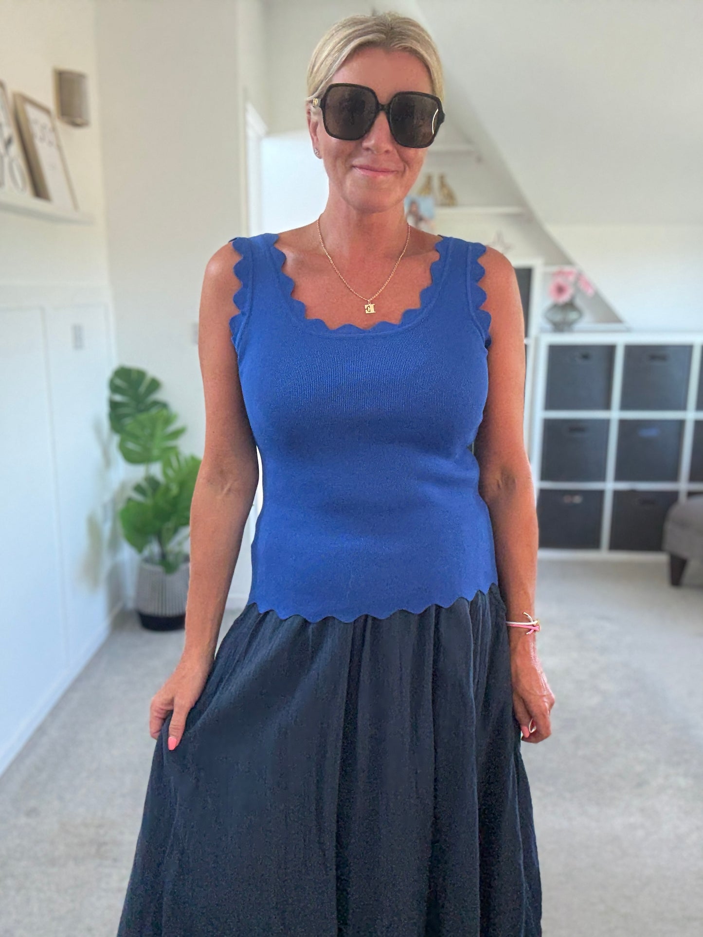 Cobalt Scallop Edge Vest Top