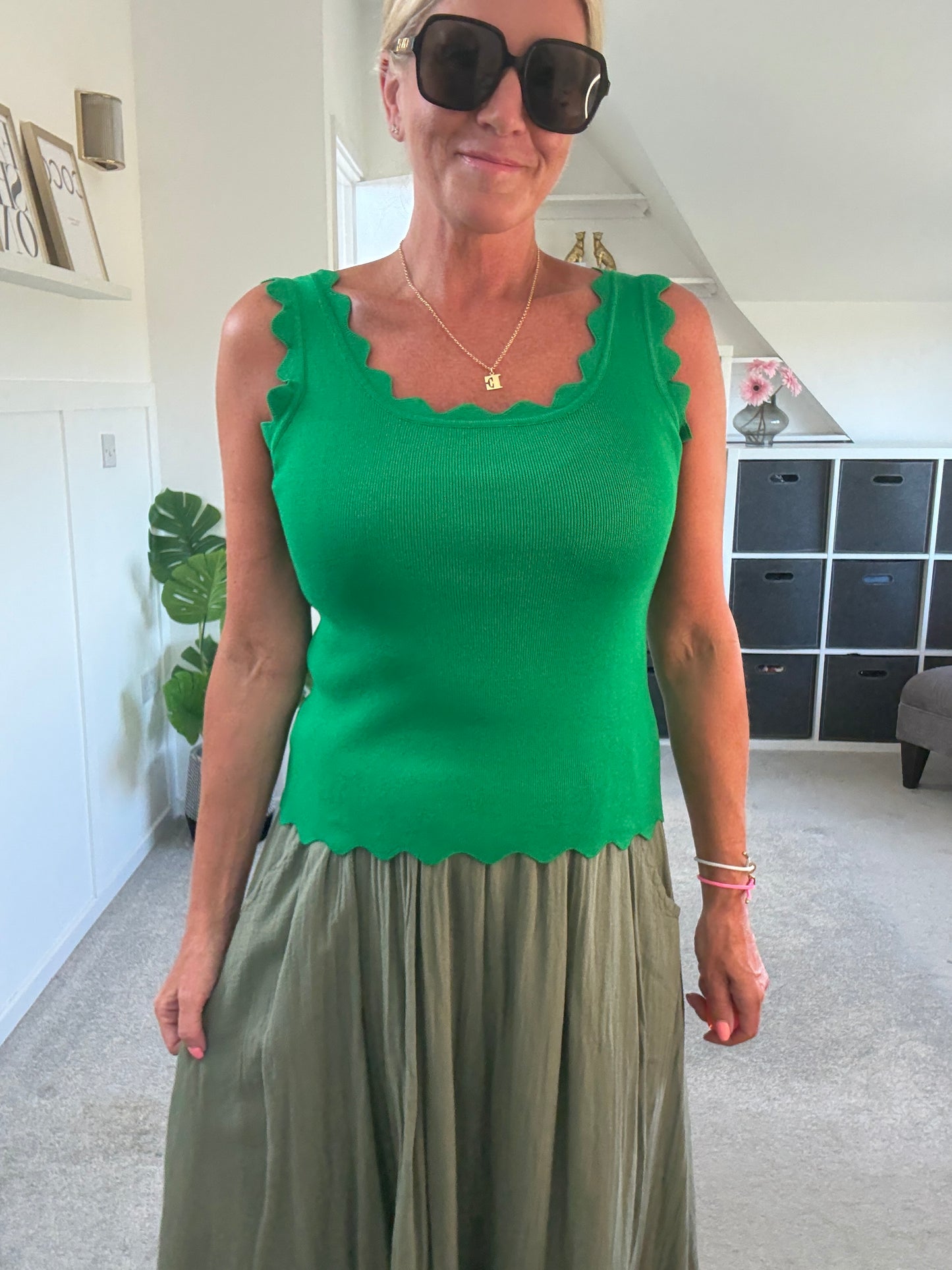 Green Scallop Edge Vest Top