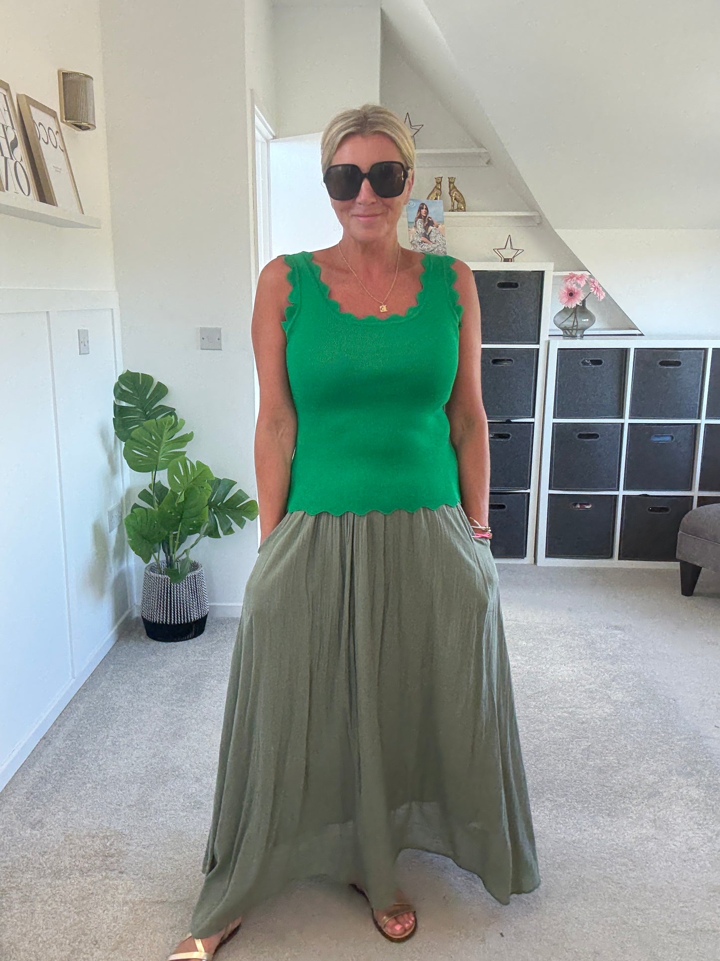 Khaki Cotton Pocket Maxi Skirt