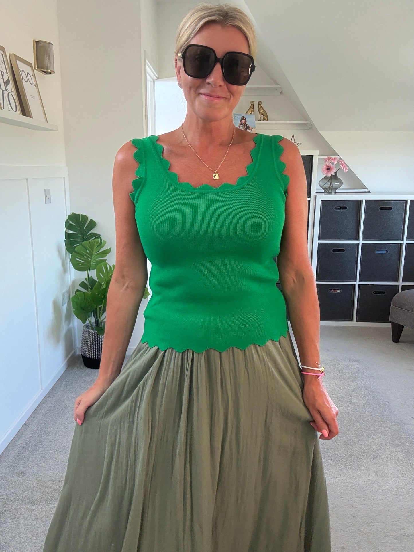 Green Scallop Edge Vest Top