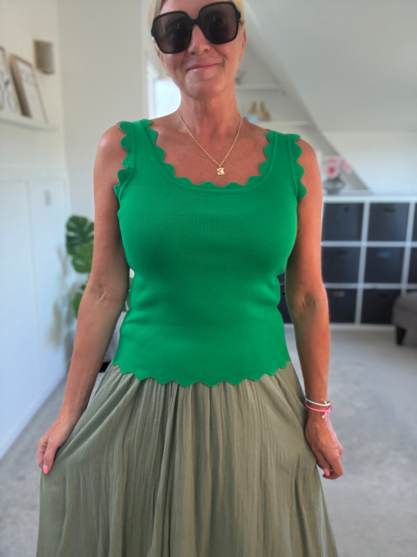 Green Scallop Edge Vest Top