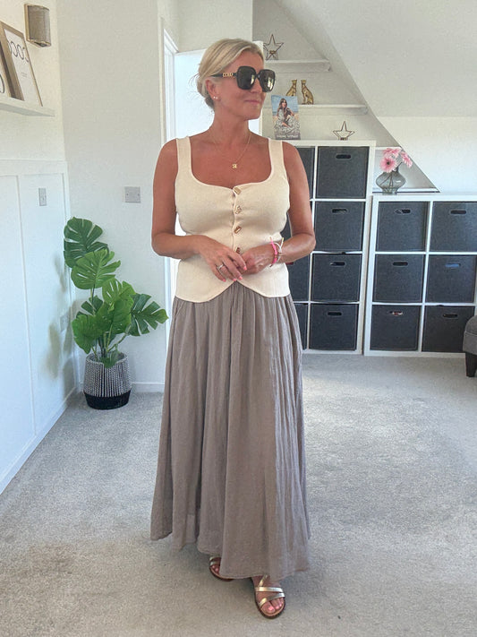 Stone Scoop Neck Gold Button Waistcoat