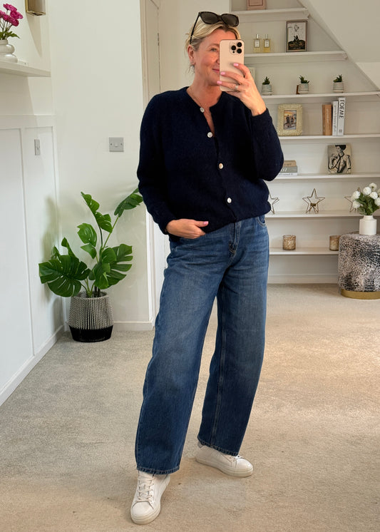 Navy Alpaca Mix Button Cardigan