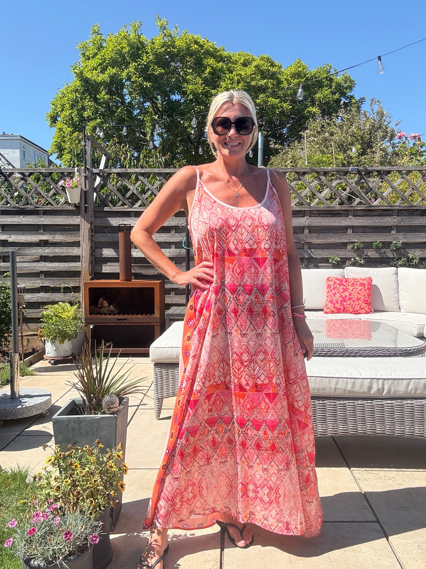 Melina Coral Strappy Contrast Back Maxi Dress