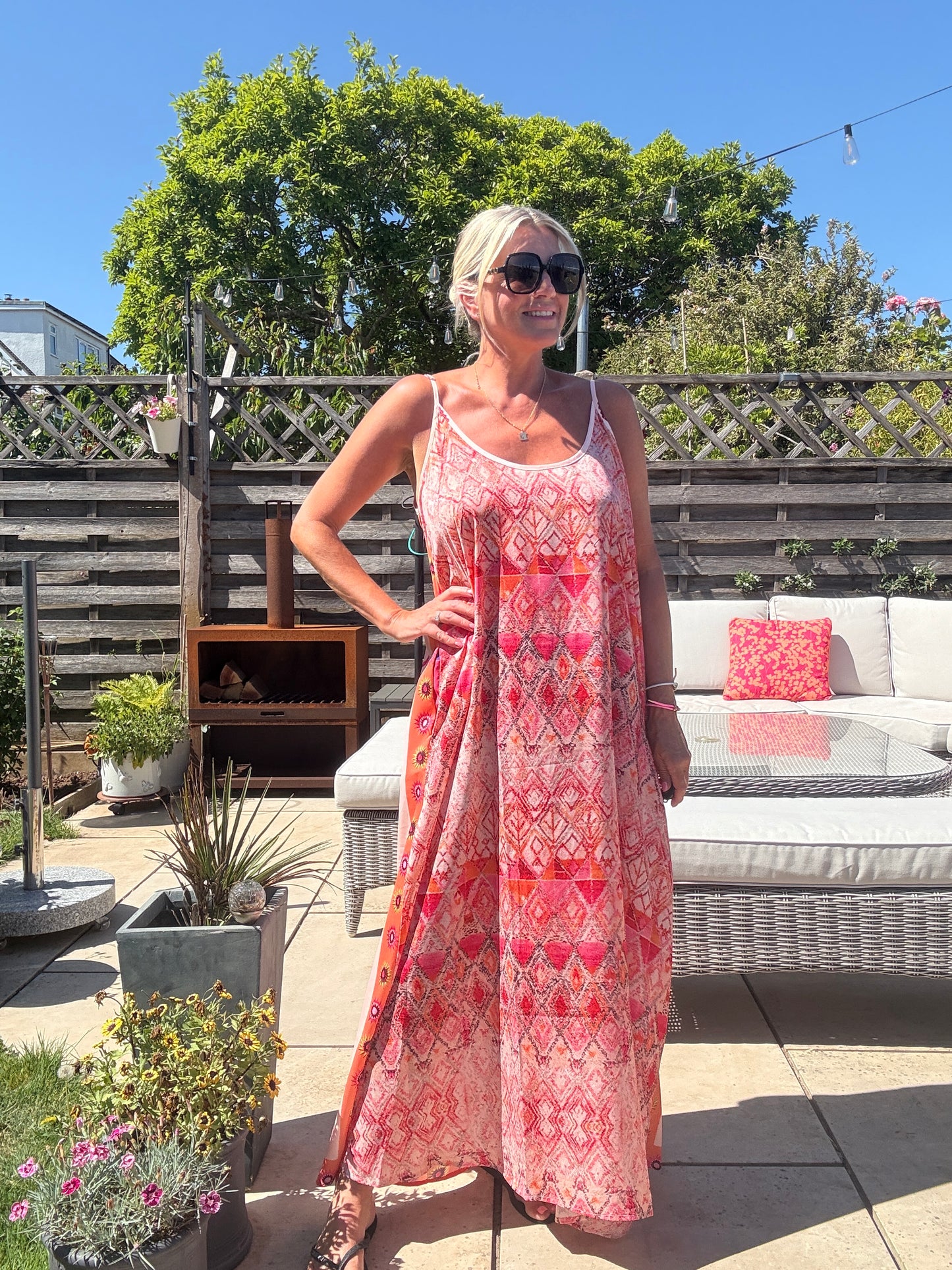 Melina Coral Strappy Contrast Back Maxi Dress